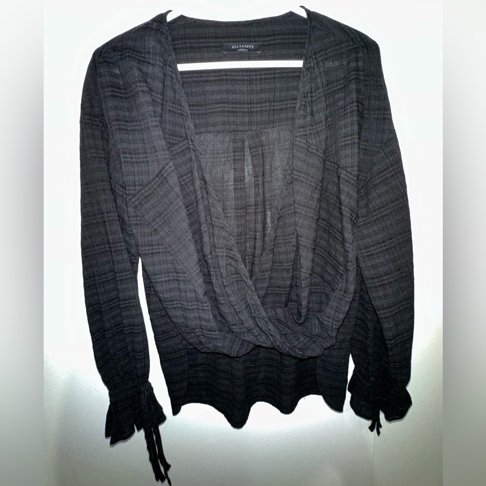 Black linen long sleeve blouse